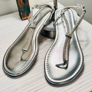 Unisa - Silver Sparkly Strappy Flat Sandals - 8.5